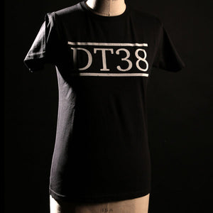 T-Shirt - Black with Distressed White DT38 Logo