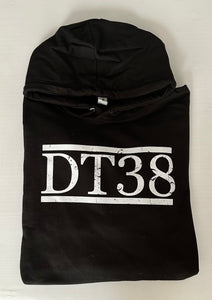 Black Hoodie with Distressed White DT38 Logo