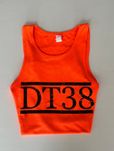Load image into Gallery viewer, Orange Running Vest with Distressed Black DT38 Logo