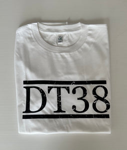 T-Shirt - White with Distressed Black DT38 Logo