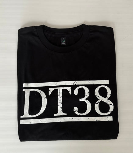 T-Shirt - Black with Distressed White DT38 Logo