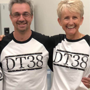 T-Shirt - Black and White Raglan with Black DT38 Logo
